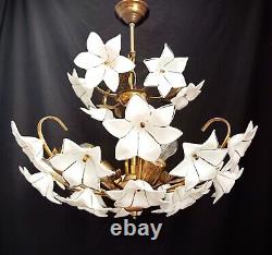 Vintage Chandelier Murano White Milk Glass Basket Ceiling Light Fixture Wedding