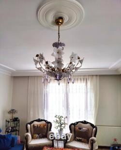 Vintage Chandelier Murano White Milk Glass Basket Ceiling Light Fixture Wedding