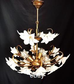 Vintage Chandelier Murano White Milk Glass Basket Ceiling Light Fixture Wedding