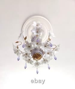 Vintage Chandelier Murano White Milk Glass Basket Ceiling Light Fixture Wedding