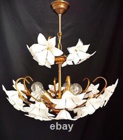 Vintage Chandelier Murano White Milk Glass Basket Ceiling Light Fixture Wedding