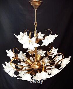 Vintage Chandelier Murano White Milk Glass Basket Ceiling Light Fixture Wedding