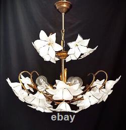 Vintage Chandelier Murano White Milk Glass Basket Ceiling Light Fixture Wedding