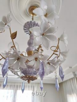 Vintage Chandelier Murano White Milk Glass Basket Ceiling Light Fixture Wedding
