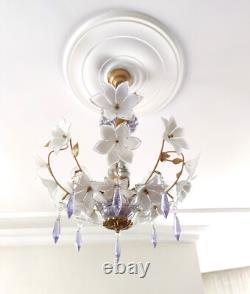 Vintage Chandelier Murano White Milk Glass Basket Ceiling Light Fixture Wedding