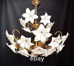 Vintage Chandelier Murano White Milk Glass Basket Ceiling Light Fixture Wedding