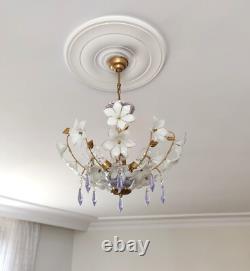 Vintage Chandelier Murano White Milk Glass Basket Ceiling Light Fixture Wedding