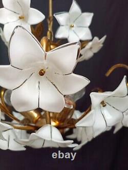 Vintage Chandelier Murano White Milk Glass Basket Ceiling Light Fixture Wedding