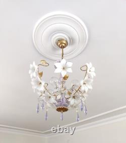 Vintage Chandelier Murano White Milk Glass Basket Ceiling Light Fixture Wedding