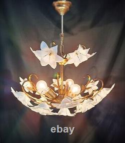 Vintage Chandelier Murano White Milk Glass Basket Ceiling Light Fixture Wedding