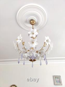 Vintage Chandelier Murano White Milk Glass Basket Ceiling Light Fixture Wedding