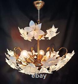 Vintage Chandelier Murano White Milk Glass Basket Ceiling Light Fixture Wedding