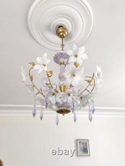 Vintage Chandelier Murano White Milk Glass Basket Ceiling Light Fixture Wedding