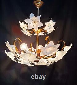 Vintage Chandelier Murano White Milk Glass Basket Ceiling Light Fixture Wedding