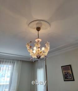 Vintage Chandelier Murano White Milk Glass Basket Ceiling Light Fixture Wedding