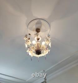 Vintage Chandelier Murano White Milk Glass Basket Ceiling Light Fixture Wedding