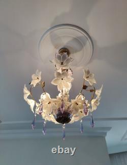 Vintage Chandelier Murano White Milk Glass Basket Ceiling Light Fixture Wedding