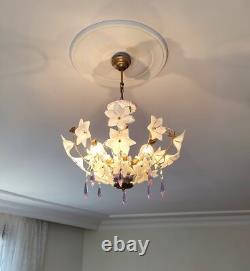 Vintage Chandelier Murano White Milk Glass Basket Ceiling Light Fixture Wedding