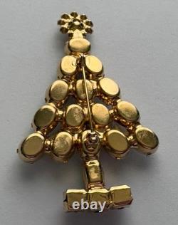 Vintage Christmas Tree Pin Brooch White Milk Glass Gold Stars Pink Rs MCM Htf 23