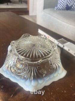 Vintage Clear Glass Hobnail Bowl Candy Dish With Milk Glass Ruffled Edge 7