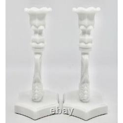 Vintage Coastal White Milk Glass Dolphin Form Candlesticks