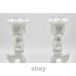 Vintage Coastal White Milk Glass Dolphin Form Candlesticks