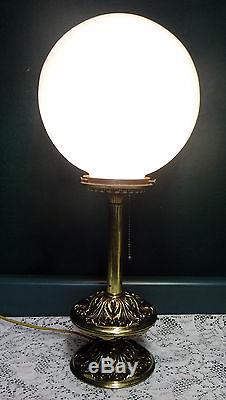 Vintage Crescent Brass Co. Parlor Table Lamp White Milk Glass Globe Shade