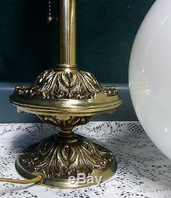 Vintage Crescent Brass Co. Parlor Table Lamp White Milk Glass Globe Shade