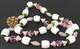 Vintage Czechoslovakia White Milk Glass Pink Crystal Beaded Necklace 22