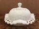 Vintage Daisy & Button Milk Glass Lace Edge Lid Covered Butter Serving Dish