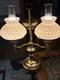 Vintage Double Arm Student Table Lamp With White Milk Glass Shades