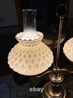 Vintage DOUBLE ARM STUDENT Table Lamp with White Milk Glass Shades