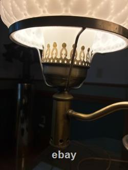 Vintage DOUBLE ARM STUDENT Table Lamp with White Milk Glass Shades