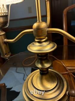 Vintage DOUBLE ARM STUDENT Table Lamp with White Milk Glass Shades