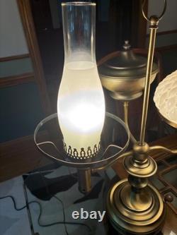 Vintage DOUBLE ARM STUDENT Table Lamp with White Milk Glass Shades