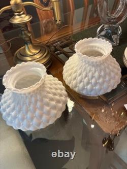 Vintage DOUBLE ARM STUDENT Table Lamp with White Milk Glass Shades