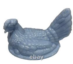 Vintage Delphite Periwinkle Blue Milk Glass Hen On Nest Lidded Candy Dish