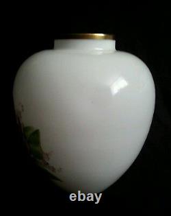 Vintage Deluxe Inc large blown hand painted milk glass vase, artist signed 9.25