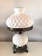 Vintage Diamond Quilted White Milk Glass Hurricane Lamp 11 W X 17.5 H