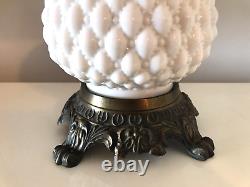 Vintage Diamond Quilted White Milk Glass Hurricane Lamp 11 W x 17.5 H