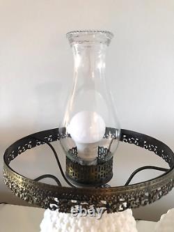 Vintage Diamond Quilted White Milk Glass Hurricane Lamp 11 W x 17.5 H