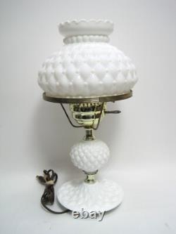 Vintage Diamond Quilted White Milk Glass Hurricane Lamp 15.5 Tall