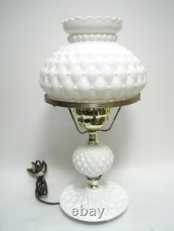Vintage Diamond Quilted White Milk Glass Hurricane Lamp 15.5 Tall