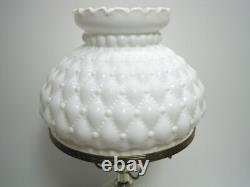 Vintage Diamond Quilted White Milk Glass Hurricane Lamp 15.5 Tall