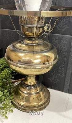 Vintage Diamond Quilted White Milk Glass Hurricane Lamp 20 In Brass Tested Works