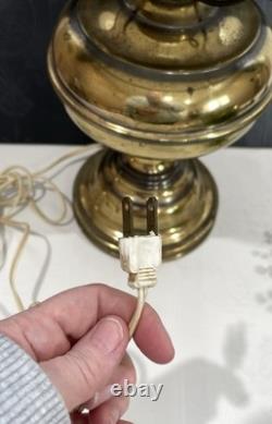 Vintage Diamond Quilted White Milk Glass Hurricane Lamp 20 In Brass Tested Works