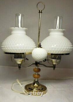 Vintage Double Arm Hobnail Shades White Milk Glass Student Desk Table Lamp