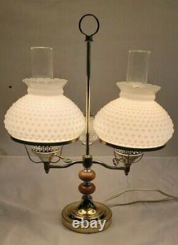 Vintage Double Arm Hobnail Shades White Milk Glass Student Desk Table Lamp