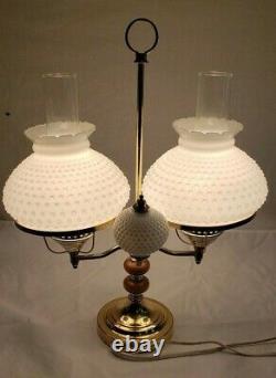 Vintage Double Arm Hobnail Shades White Milk Glass Student Desk Table Lamp