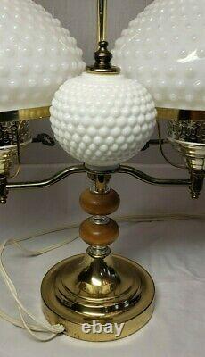 Vintage Double Arm Hobnail Shades White Milk Glass Student Desk Table Lamp